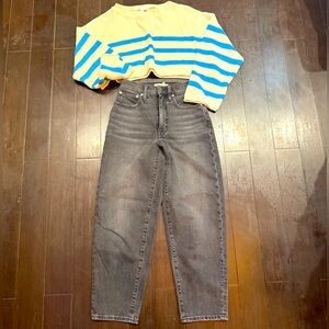 Madewell, high waisted washed black comfort, stretch, balloon jeans, size 23